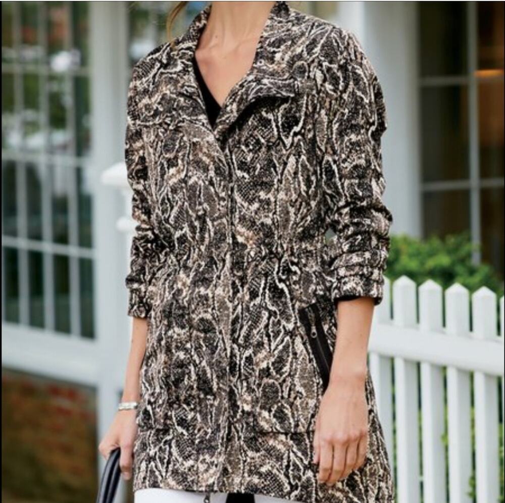 Soft Surroundings Jacket Utility Viper Coat Snakeskin Convertible Collar Top S - Picture 1 of 7